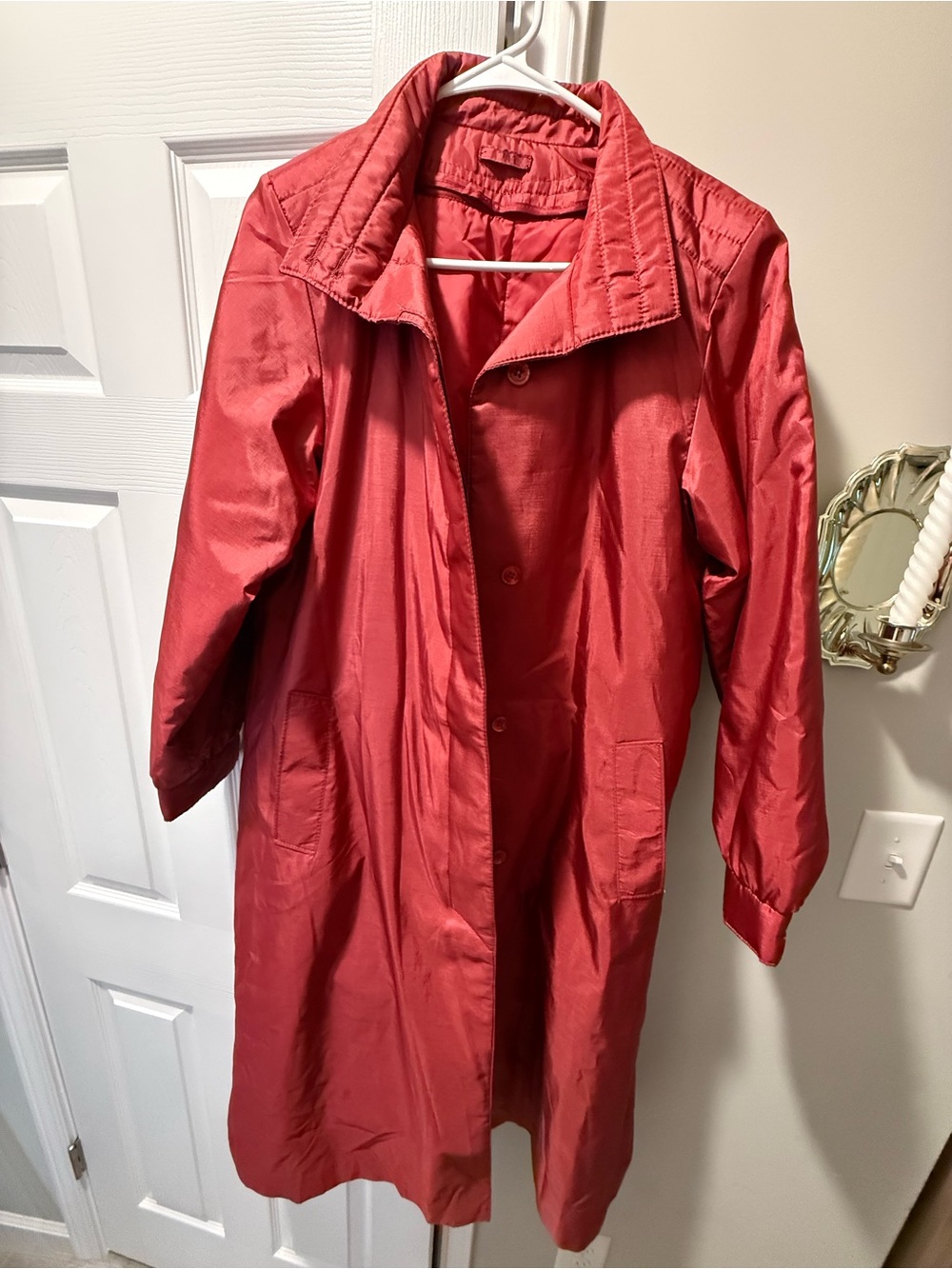 VTG 80s Unika Forecaster Red Long Raincoat 11/12 USA Made Quilted Liner